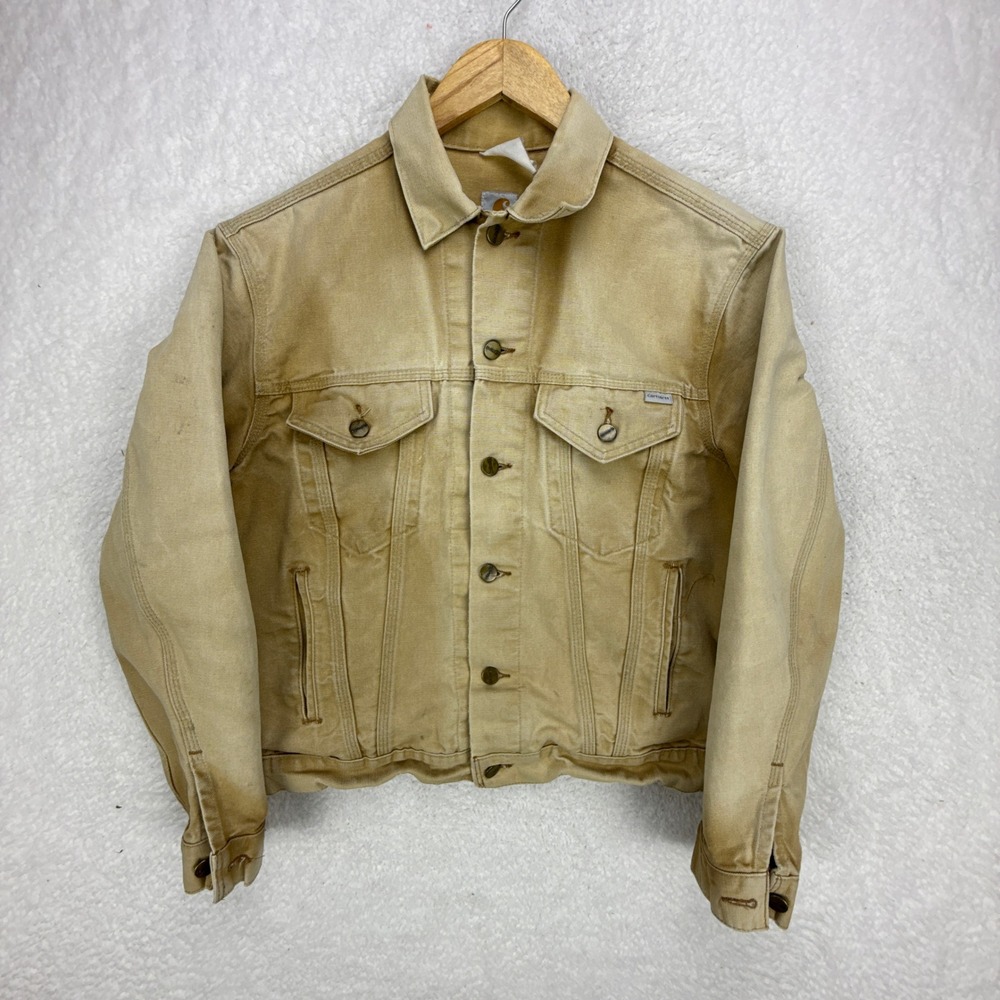 Carhartt‎ Trucker Jacket Unlined Mens Small JU106 BRN Brown White Faded